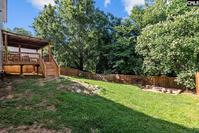 116 Harmon Creek Ct, Lexington, SC 29072 - view of yard featuring an outdoor fire pit, stairs, and a wooden deck