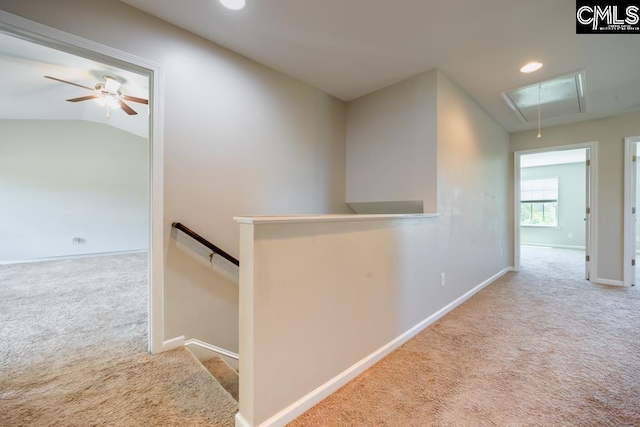 1811 Wildwood Ln, Elgin, SC 29045 - hall featuring attic access, carpet, an upstairs landing, baseboards, and recessed lighting