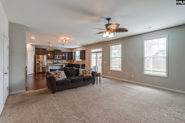 145 Decoy Ct, Sumter, SC 29145 - living room with carpet, baseboards, a ceiling fan, and recessed lighting