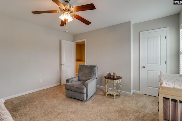 145 Decoy Ct, Sumter, SC 29145 - sitting room with light colored carpet, ceiling fan, and baseboards
