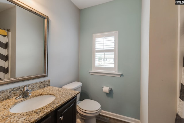 145 Decoy Ct, Sumter, SC 29145 - full bathroom with vanity, toilet, baseboards, wood finished floors, and a shower with curtain