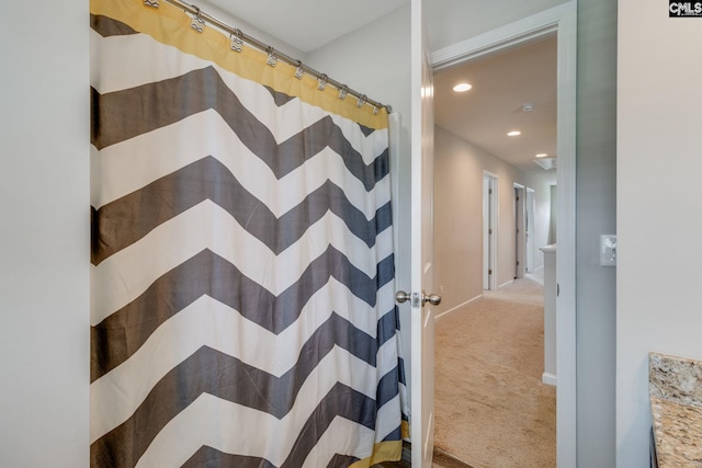 145 Decoy Ct, Sumter, SC 29145 - bathroom with recessed lighting and a shower with shower curtain