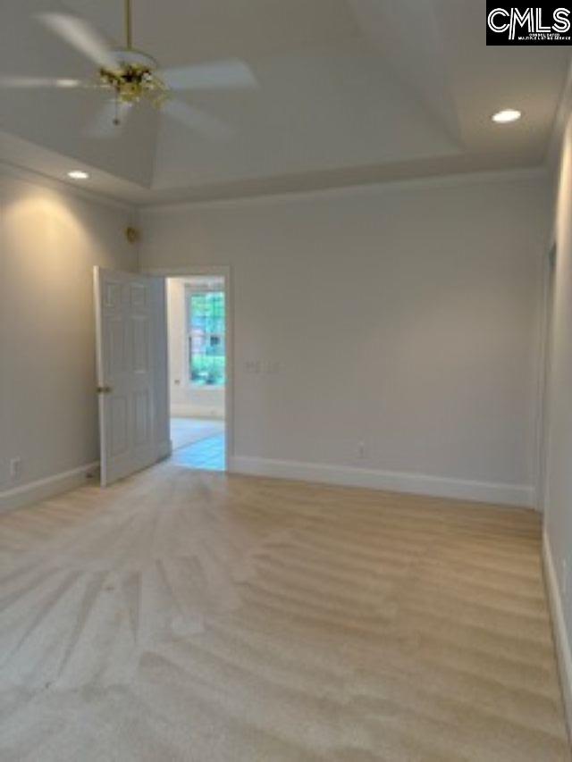 117 York Commons, Lexington, SC 29072 - empty room featuring baseboards, ornamental molding, recessed lighting, ceiling fan, and light carpet