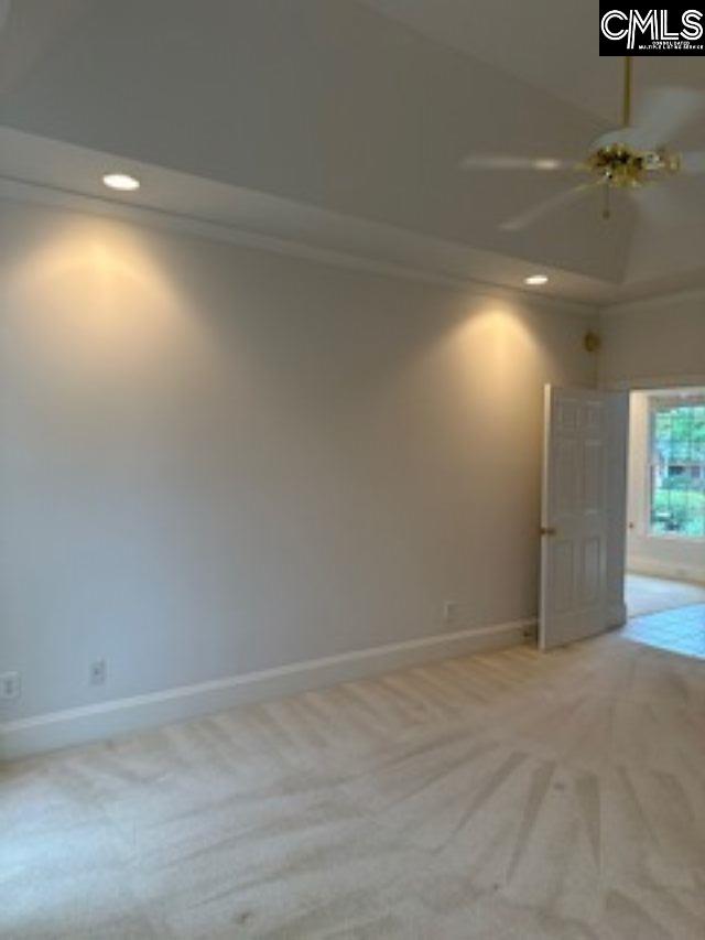117 York Commons, Lexington, SC 29072 - spare room featuring light colored carpet, baseboards, recessed lighting, a ceiling fan, and crown molding