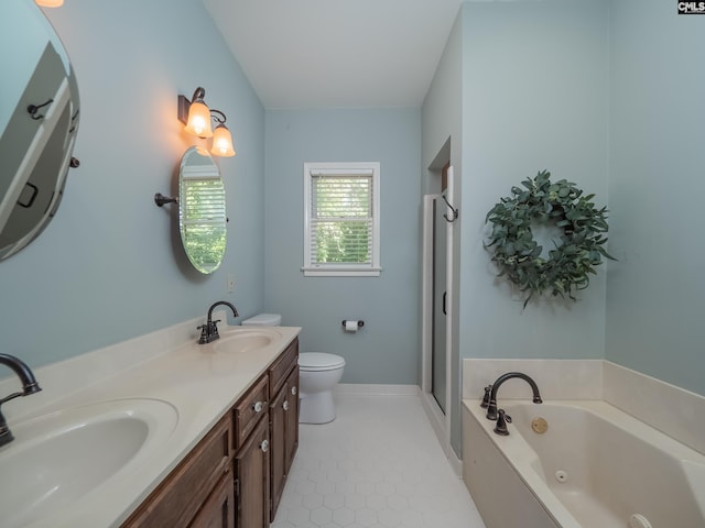 117 Falmouth Rise Rd, Columbia, SC 29229 - full bathroom featuring a jetted tub, double vanity, toilet, a shower stall, and tile patterned floors