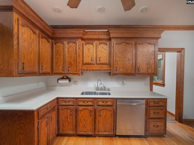 117 Falmouth Rise Rd, Columbia, SC 29229 - kitchen with stainless steel dishwasher, a sink, light countertops, and a ceiling fan