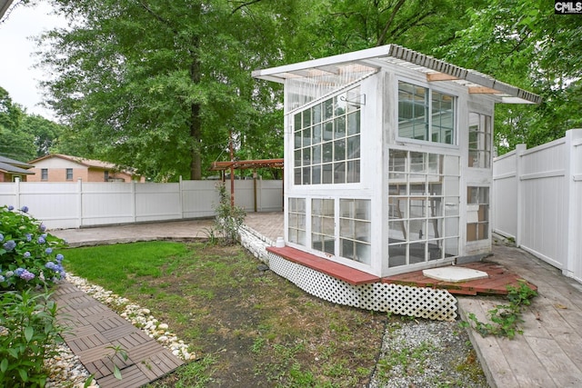 2110 Bouknight St, Newberry, SC 29108 - view of outbuilding with a fenced backyard and a pergola