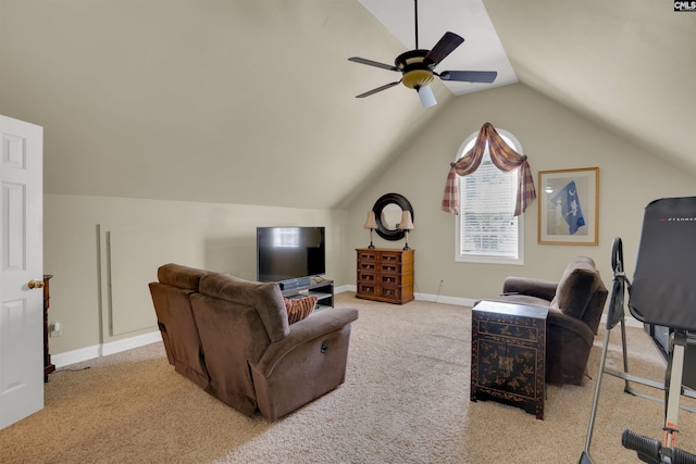 175 Stoney Pointe Dr, Chapin, SC 29036 - carpeted living area featuring lofted ceiling, baseboards, and ceiling fan