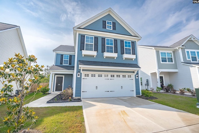 1051 Ashcroft Cir, Columbia, SC 29229 - view of front facade featuring concrete driveway, a front yard, a garage, and roof with shingles