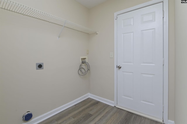 414 Fountain Lk, Columbia, SC 29209 - laundry area with electric dryer hookup, hookup for a washing machine, dark wood-style flooring, and baseboards