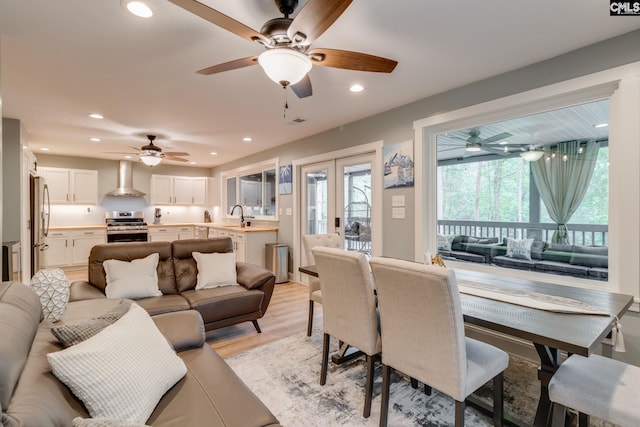 3308 Keenan Dr, Columbia, SC 29201 - dining space with a ceiling fan, recessed lighting, light wood finished floors, and french doors