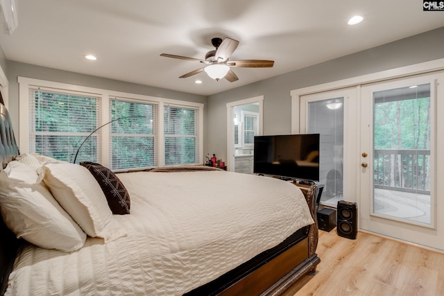 3308 Keenan Dr, Columbia, SC 29201 - bedroom featuring access to exterior, light wood finished floors, recessed lighting, and ceiling fan