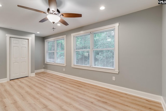 3308 Keenan Dr, Columbia, SC 29201 - unfurnished bedroom with light wood-style floors, baseboards, recessed lighting, a ceiling fan, and a closet