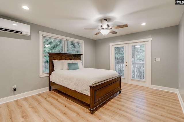 3308 Keenan Dr, Columbia, SC 29201 - bedroom with a wall mounted air conditioner, access to outside, light wood-type flooring, baseboards, and recessed lighting