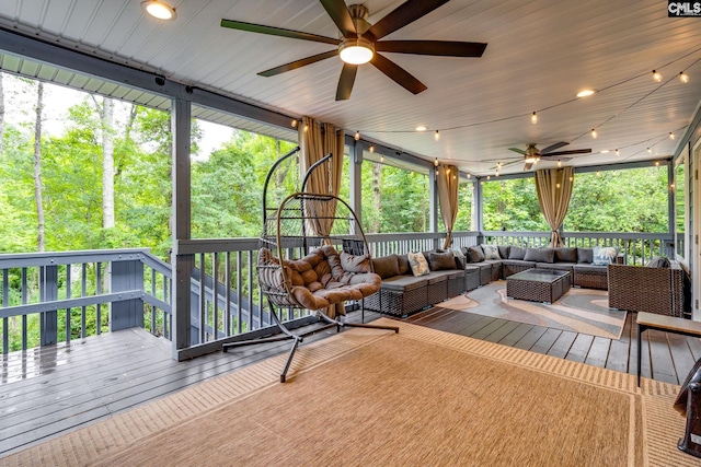 3308 Keenan Dr, Columbia, SC 29201 - wooden terrace featuring an outdoor hangout area and ceiling fan