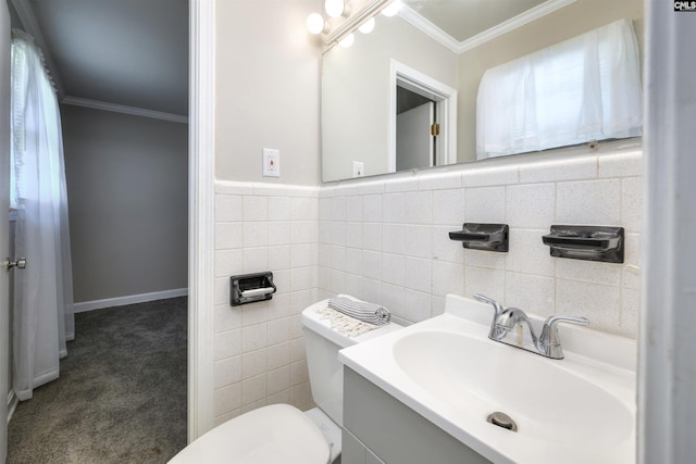 2667 Ford St, Sumter, SC 29154 - bathroom with ornamental molding, vanity, toilet, and tile walls