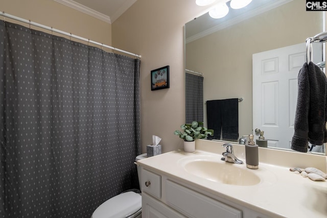 209 Windsor Trace Dr, Columbia, SC 29209 - bathroom with crown molding, vanity, toilet, and a shower with shower curtain