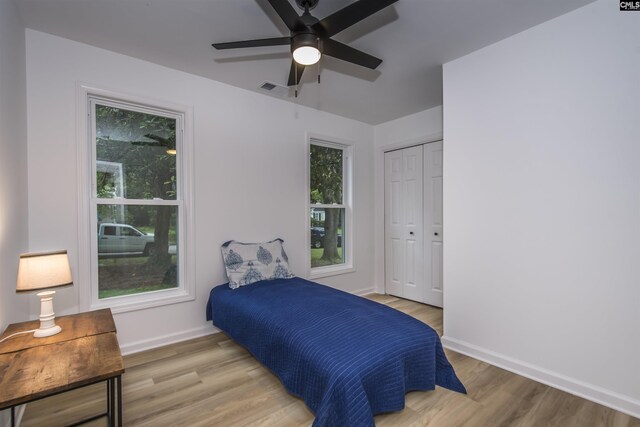 108 Bickleigh Rd, Irmo, SC 29063 - bedroom featuring light wood-type flooring, baseboards, a closet, and ceiling fan