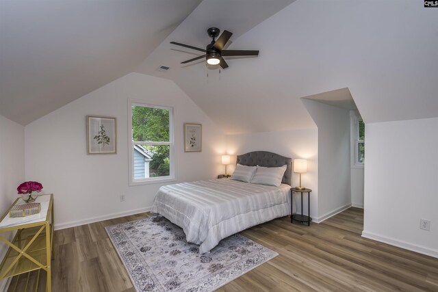 108 Bickleigh Rd, Irmo, SC 29063 - bedroom with wood finished floors, vaulted ceiling, ceiling fan, and baseboards