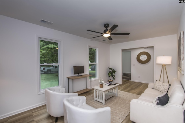 108 Bickleigh Rd, Irmo, SC 29063 - living room featuring wood finished floors, ceiling fan, plenty of natural light, and baseboards