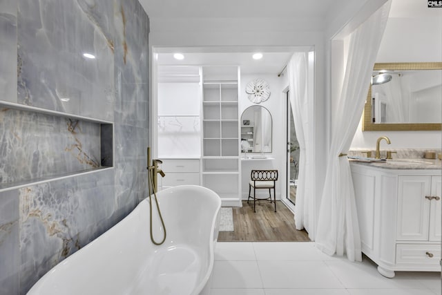225 Park Shore Dr, Columbia, SC 29223 - bathroom with a freestanding bath, vanity, and tile patterned floors