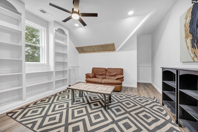 225 Park Shore Dr, Columbia, SC 29223 - sitting room with ceiling fan, wood finished floors, vaulted ceiling, and recessed lighting
