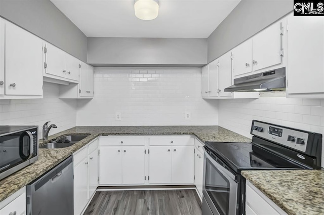 619 King St Unit 608, Columbia, SC 29205 - kitchen with appliances with stainless steel finishes, a sink, under cabinet range hood, and tasteful backsplash
