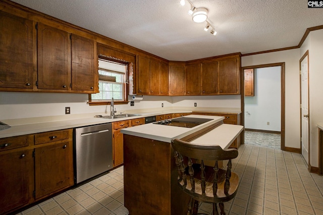 589 White Pines Cir, Camden, SC 29020 - kitchen with dishwasher, a sink, black electric cooktop, a textured ceiling, and light countertops