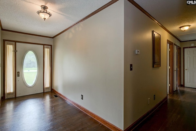 589 White Pines Cir, Camden, SC 29020 - entrance foyer with a textured ceiling, wood finished floors, crown molding, and baseboards