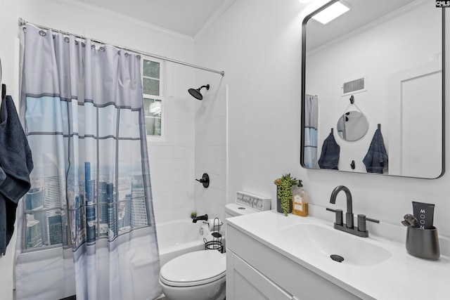 618 Joan St, Columbia, SC 29203 - bathroom with ornamental molding, toilet, vanity, and shower / bath combo