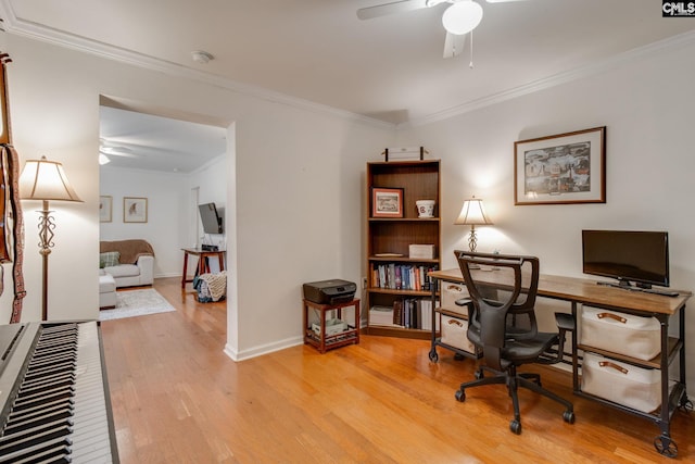 2241 Atascadero Dr, Columbia, SC 29206 - office space with light wood-style flooring, a ceiling fan, ornamental molding, and baseboards
