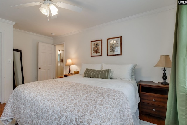 2241 Atascadero Dr, Columbia, SC 29206 - bedroom featuring crown molding, ceiling fan, and wood finished floors