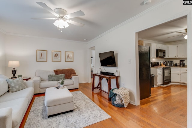 2241 Atascadero Dr, Columbia, SC 29206 - living area featuring ceiling fan, light wood-type flooring, crown molding, and baseboards