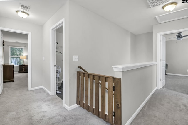 246 Harvest Glen Ln, West Columbia, SC 29169 - hallway with an upstairs landing, carpet flooring, and baseboards