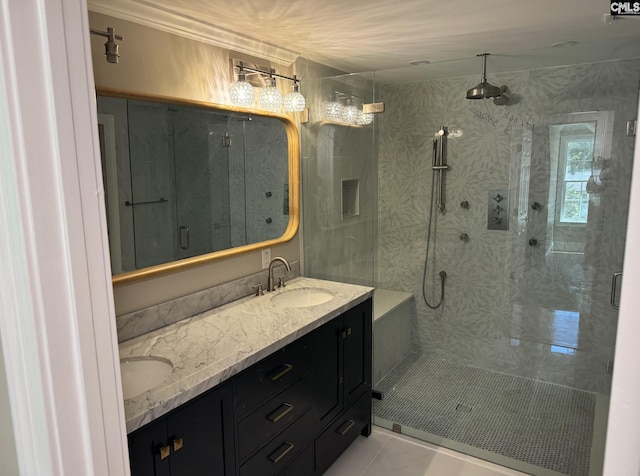 208 Juarez Ct, Columbia, SC 29206 - bathroom with a stall shower and double vanity