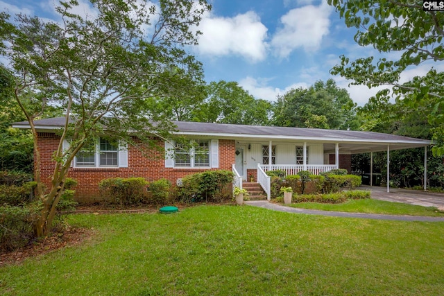 1818 Stratford Rd, Cayce, SC 29033 - view of front of home with brick siding, a front yard, driveway, a porch, and an attached carport