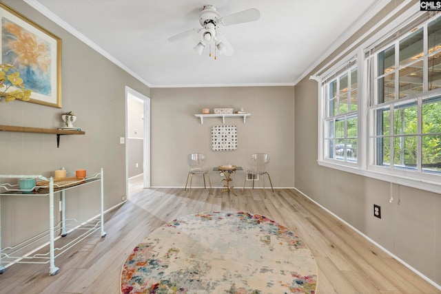 1818 Stratford Rd, Cayce, SC 29033 - dining space with wood finished floors, crown molding, a ceiling fan, and baseboards