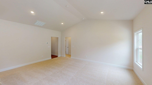 225 Trotter Ln, Orangeburg, SC 29118 - unfurnished room with vaulted ceiling, light carpet, baseboards, and recessed lighting