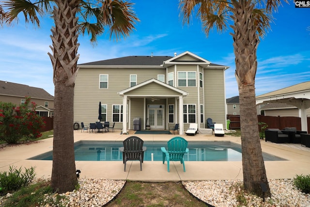 138 Long Cove Dr, Blythewood, SC 29016 - rear view of house with outdoor lounge area, french doors, a patio, and ceiling fan