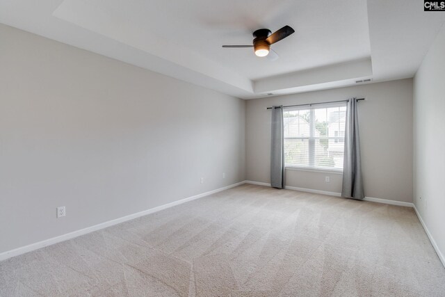 301 Chestnut Oak Ct, West Columbia, SC 29169 - empty room with a raised ceiling, a ceiling fan, light colored carpet, and baseboards