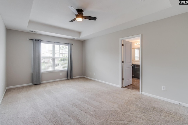 301 Chestnut Oak Ct, West Columbia, SC 29169 - spare room with a tray ceiling, a ceiling fan, light colored carpet, and baseboards