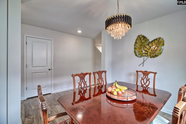 2121 Connor Way, Newberry, SC 29108 - dining area featuring a chandelier, wood finished floors, baseboards, and recessed lighting