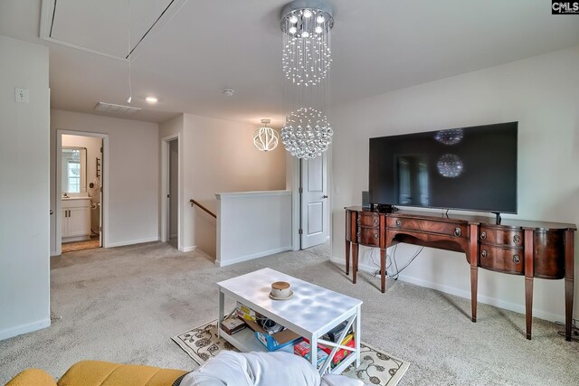 2121 Connor Way, Newberry, SC 29108 - carpeted living room featuring attic access and baseboards