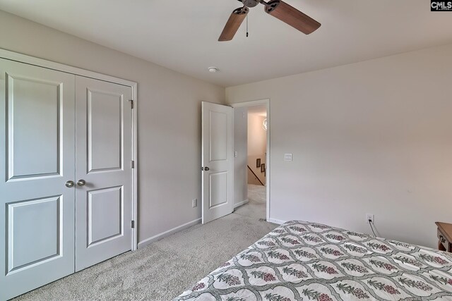 2121 Connor Way, Newberry, SC 29108 - bedroom with light carpet, baseboards, a ceiling fan, and a closet