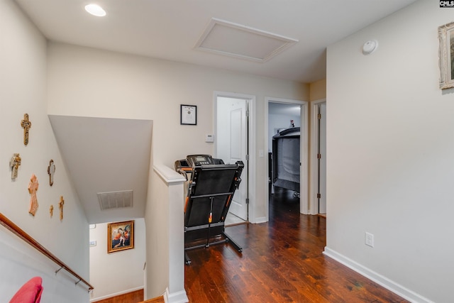 1123 Triple Crown Ct, Elgin, SC 29045 - hall with hardwood / wood-style flooring, attic access, and baseboards