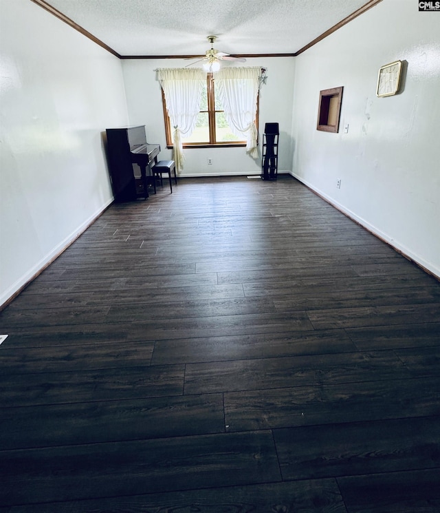 916 Sessions Rd, Elgin, SC 29045 - unfurnished room featuring crown molding, a textured ceiling, dark wood-type flooring, ceiling fan, and baseboards