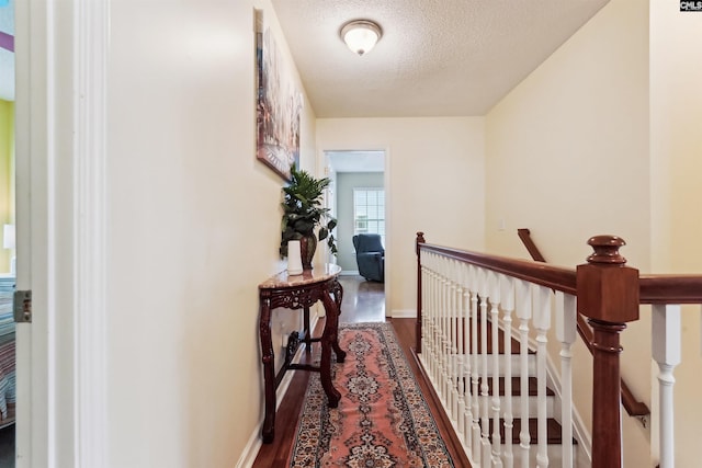 209 Walden Place Cir, Elgin, SC 29045 - hallway featuring an upstairs landing, a textured ceiling, baseboards, and wood finished floors