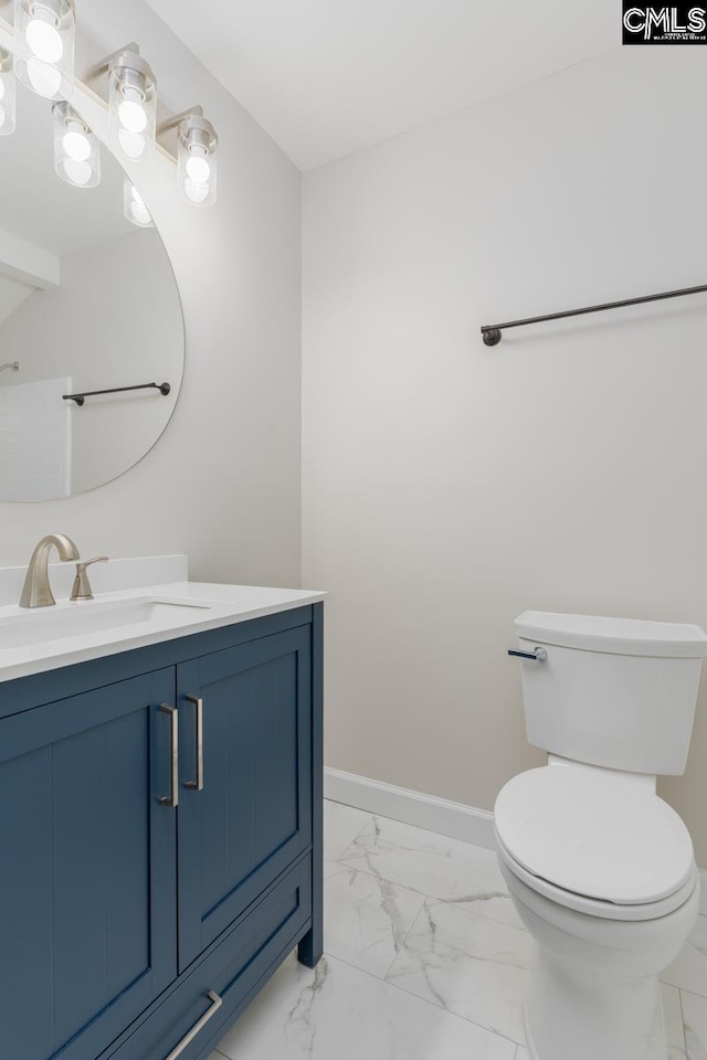 2308 Exton Shore Dr, Columbia, SC 29209 - half bath with marble finish flooring, vanity, toilet, and baseboards