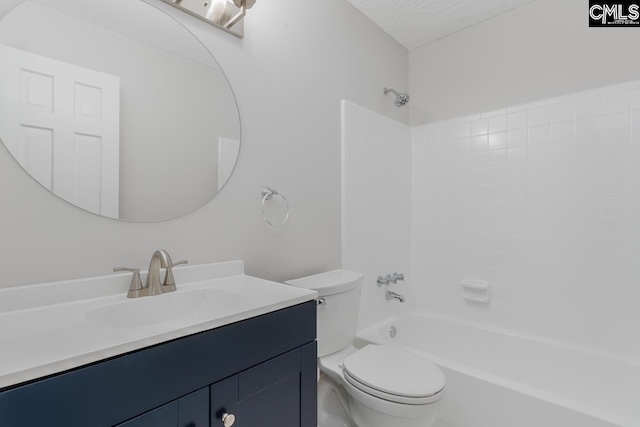 2308 Exton Shore Dr, Columbia, SC 29209 - bathroom with toilet, vanity,  shower combination, and a textured ceiling