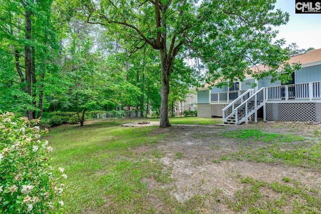 2308 Exton Shore Dr, Columbia, SC 29209 - view of green lawn with stairs and an outdoor fire pit